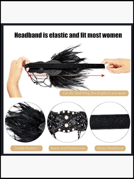 1920s Flapper Set with Headband Earrings Gloves Necklace Vintage Costume main image 5